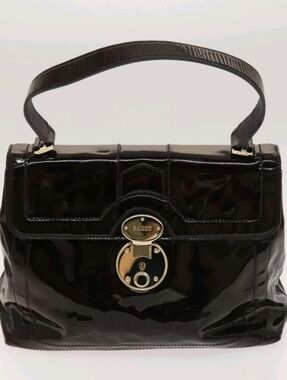 Bally Black Patent Leather Top-Handle Bag with Gold Hardware